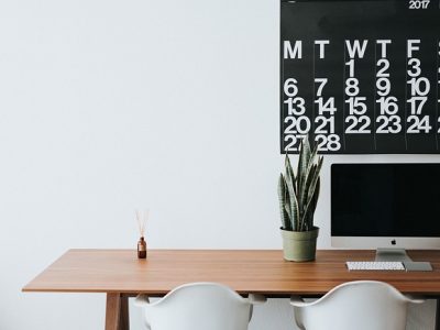 laptop, desk, calendar